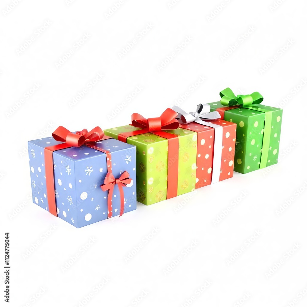 Obraz premium Three Beautifully Wrapped Christmas Presents on a White Background