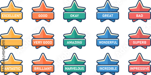 Five stars 2d customer product review icon bundle & Customer reviews rating, Vector illustration, Support for business satisfaction.