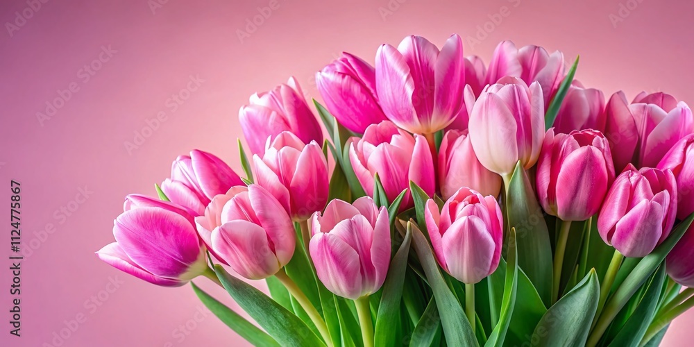 Beautiful Spring Bouquet of Pink Tulips on a Soft Pastel Pink Background, Perfect for Celebrating the Season and Adding a Touch of Elegance to Any Space Beautiful Spring Bouquet of Pink Tulips on a Soft Pastel Pink Background, Perfect for Celebrating the Season and Adding a Touch of Elegance to Any Space