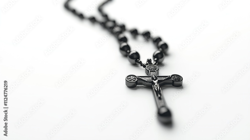 Black Rosary Isolated on a White Background: 16K Resolution Black Rosary Isolated on a White Background: 16K Resolution