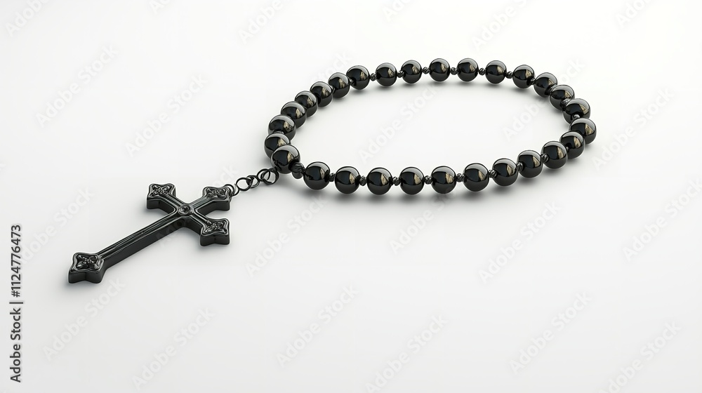 Black Rosary Isolated on a White Background: 16K Resolution Black Rosary Isolated on a White Background: 16K Resolution