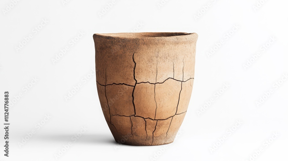 Rustic clay pot with intricate crack patterns, showcasing the beauty of handmade pottery and its historical significance in ancient cultures and traditions. Rustic clay pot with intricate crack patterns, showcasing the beauty of handmade pottery and its historical significance in ancient cultures and traditions.