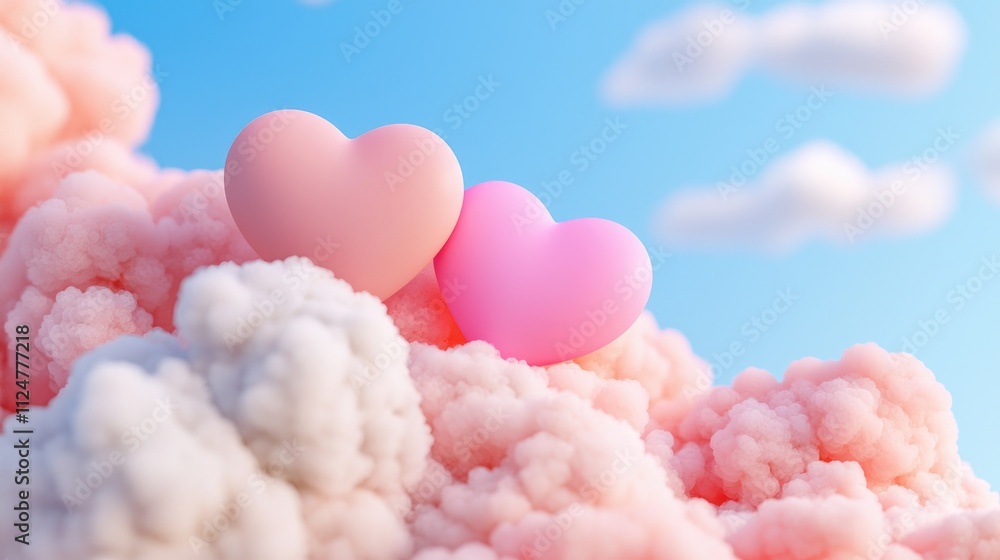 Romantic Hearts Among Soft Clouds in Bright Sky Romantic Hearts Among Soft Clouds in Bright Sky