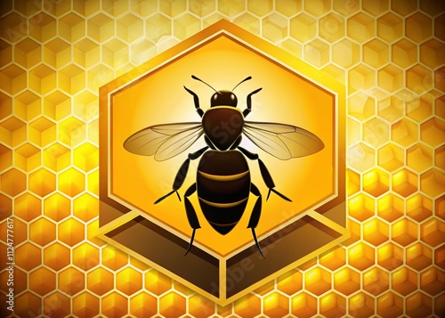 Beehive Honey Sign Design with Hexagonal Grid Cells and Banner for Nature and Organic Themes in Silhouette Photography photo