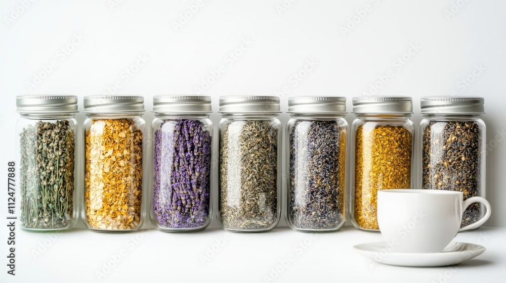 Herbal Jars with Teacup for Relaxation and Wellness Herbal Jars with Teacup for Relaxation and Wellness