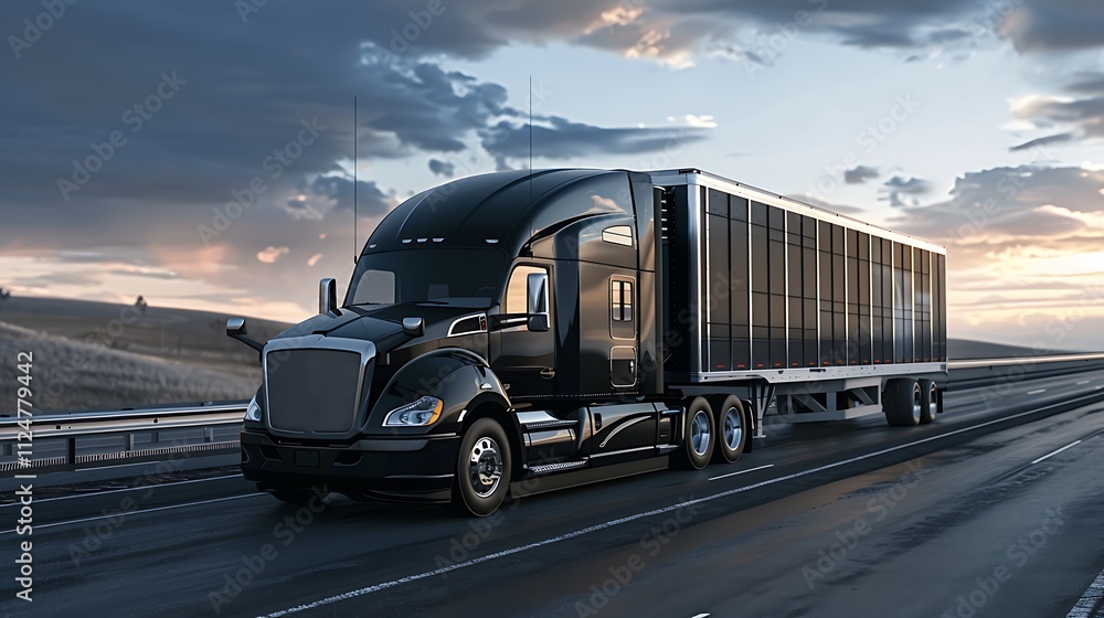 A black semi truck on the road A black semi truck on the road