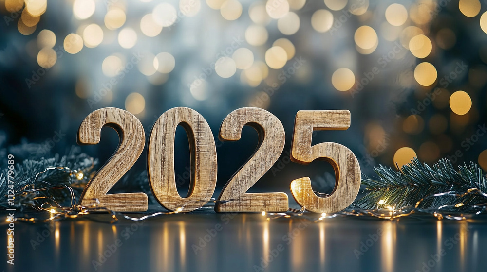 Festive New Year 2025 Countdown with Wooden Numbers and Bokeh Lights, Perfect for Holiday Greetings and Celebrations. Festive New Year 2025 Countdown with Wooden Numbers and Bokeh Lights, Perfect for Holiday Greetings and Celebrations.