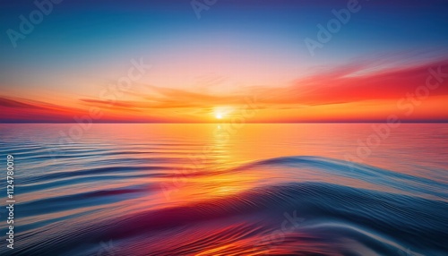 Sunset Seascape: A vibrant, colorful sunset paints the horizon with a breathtaking display of orange, pink, and purple hues. The gentle waves reflect the golden light.