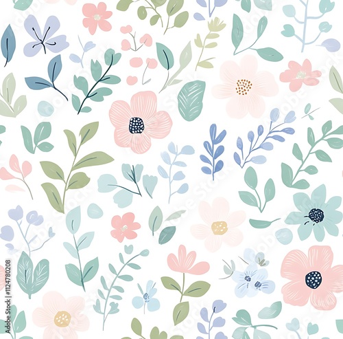 Wallpaper Mural A seamless pattern of pastel flowers and leaves, womens day concept Torontodigital.ca