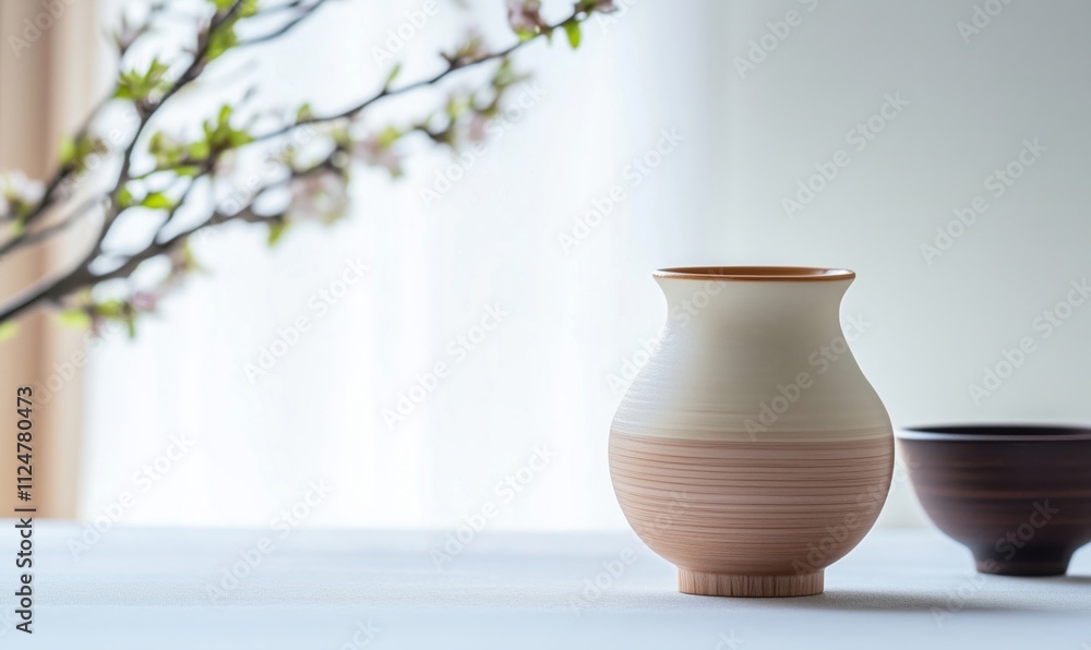 Ceramic vase with elegant design, soft colors, and floral background. Minimalist decor with natural light, showcasing craftsmanship and beauty. Ceramic vase with elegant design, soft colors, and floral background. Minimalist decor with natural light, showcasing craftsmanship and beauty.