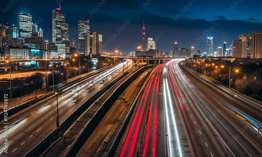 Busy city highway traffic night scene Busy city highway traffic night scene