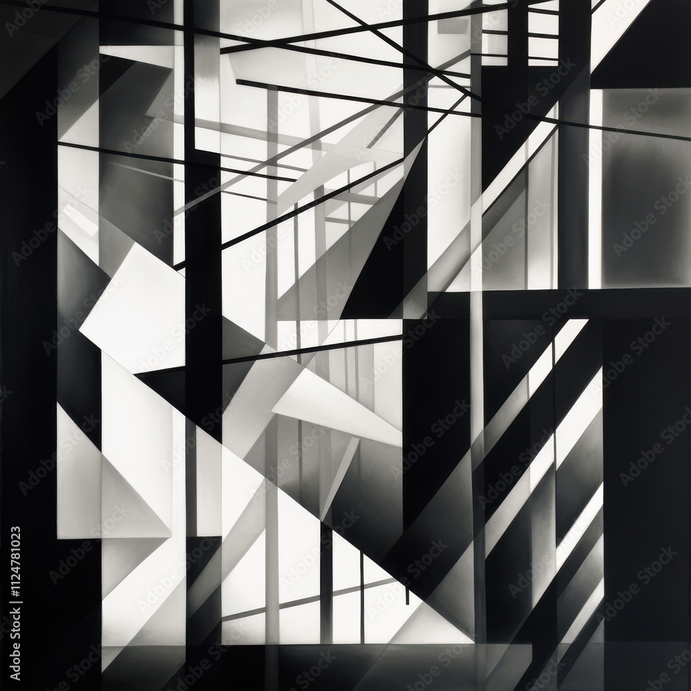Abstract monochrome geometric shapes overlapping, creating depth and visual interest. Abstract monochrome geometric shapes overlapping, creating depth and visual interest.