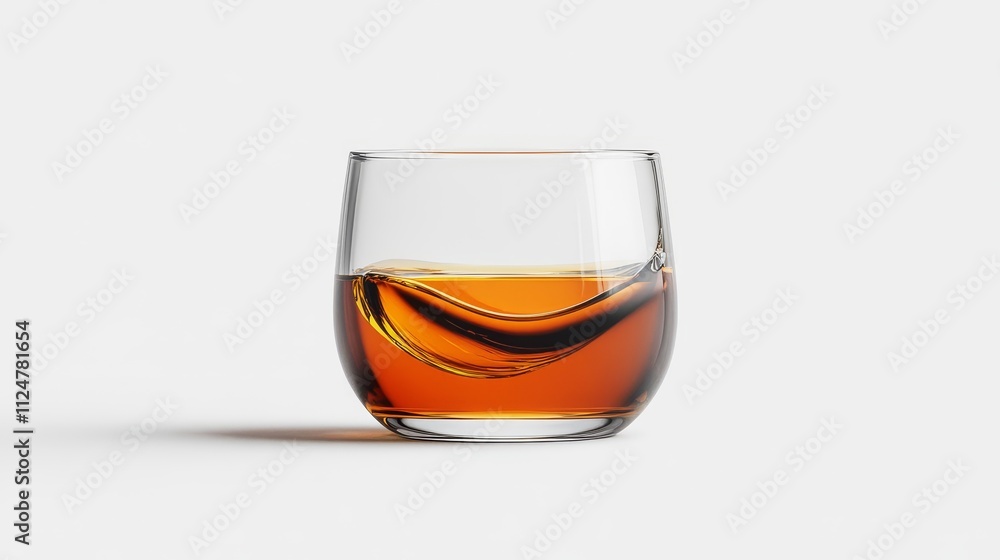 Elegant Glass with Amber Liquid Reflecting Light on White Background, Perfect for Beverage Promotions, Distillery Marketing, and Sophisticated Cocktail Photography Elegant Glass with Amber Liquid Reflecting Light on White Background, Perfect for Beverage Promotions, Distillery Marketing, and Sophisticated Cocktail Photography