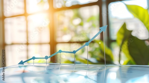Detailed line graph illustrating steady GDP growth over time, clean white background with subtle shadows highlighting the upward trend, professional economic analysis visualization.