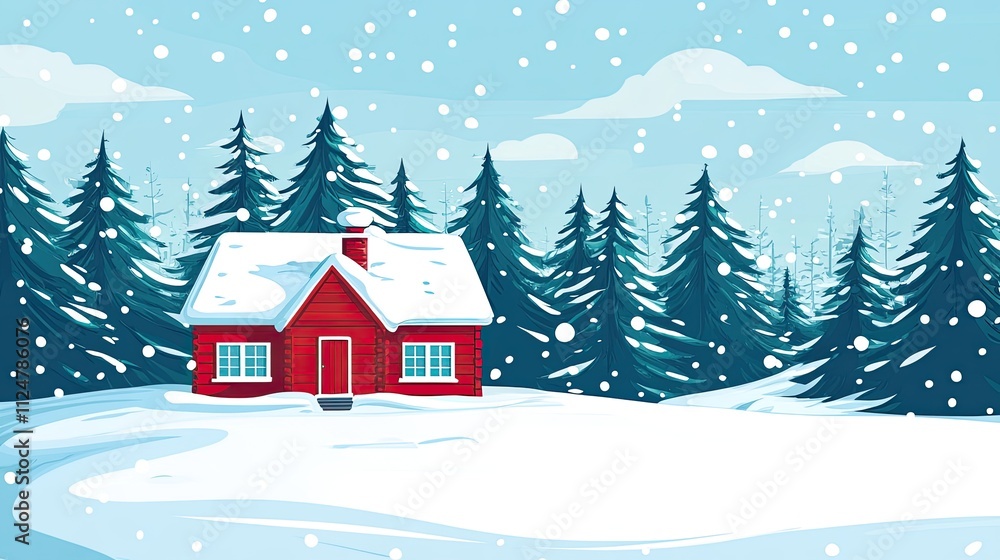 A winter wonderland scene with a snow-covered cabin nestled in the woods, surrounded by tall pine trees. A winter wonderland scene with a snow-covered cabin nestled in the woods, surrounded by tall pine trees.