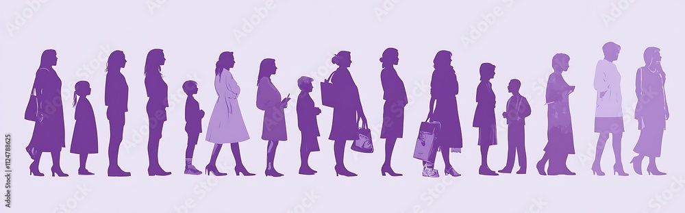 Silhouettes in purple and white, representing Women's Day Silhouettes in purple and white, representing Women's Day