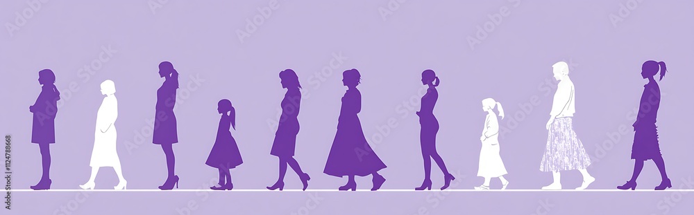 Silhouettes in purple and white, representing Women's Day Silhouettes in purple and white, representing Women's Day