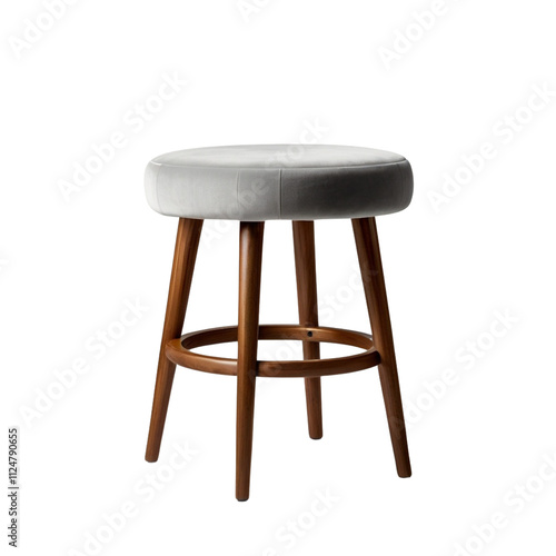 Modern design stool with a round velvet cushion with transparent PNG