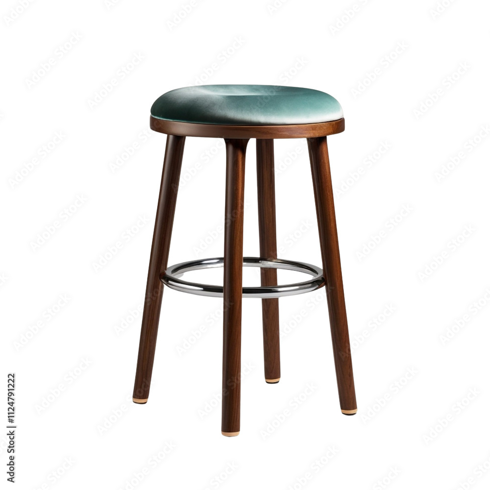 Modern design stool with a round velvet cushion with transparent PNG Modern design stool with a round velvet cushion with transparent PNG