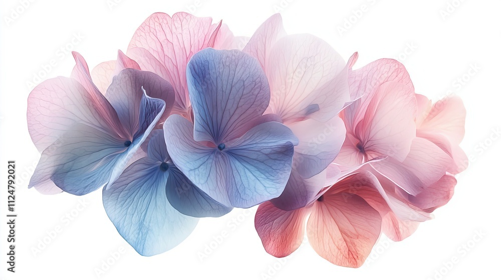 Delicate Pastel Hydrangea Blooms Isolated on White Delicate Pastel Hydrangea Blooms Isolated on White