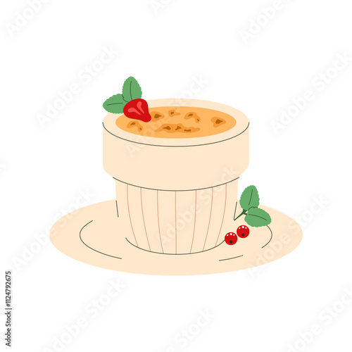 Creme brulee. French cuisine, food, dish. Vector illustration isolated on white background