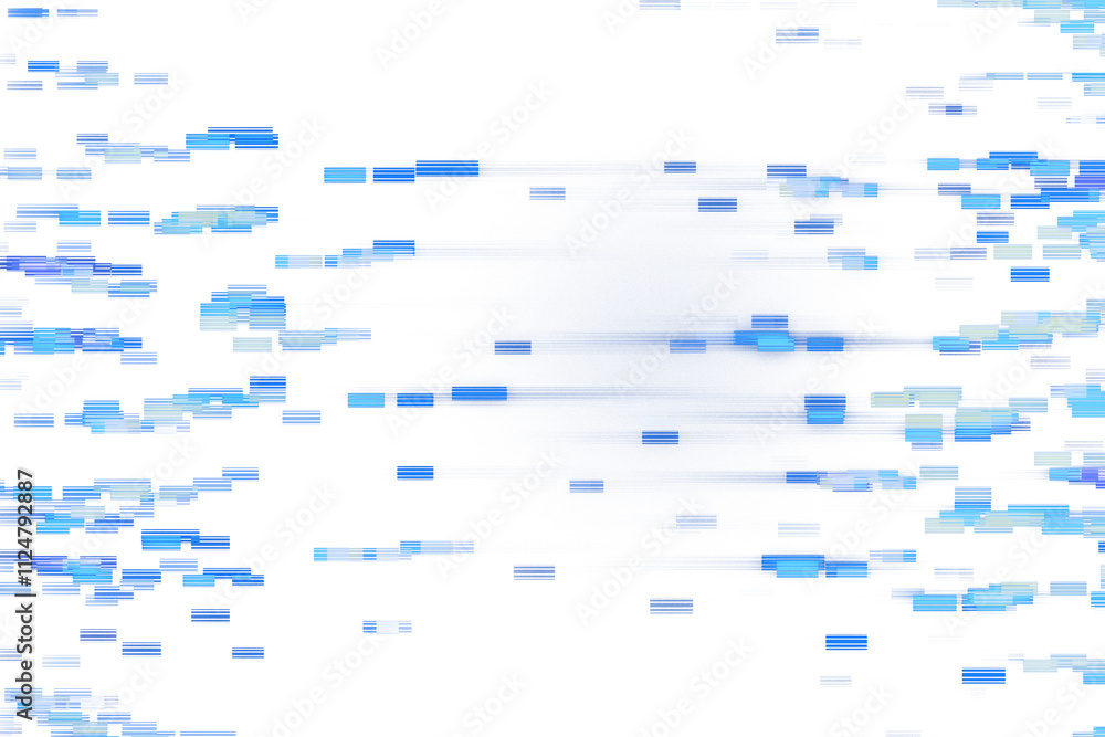 Obraz premium Abstract digital blue linear elements scattered on a white background, clean tech style, concept of virtual connections and design. 3D Rendering.