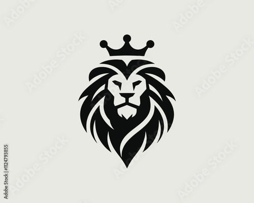 Lion King Silhouette logo design icon symbol vector illustration. Black color lion logo.