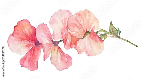 Fototapeta Naklejka Na Ścianę i Meble -  Delicate Watercolor Painting of Pink Sweet Pea Flowers