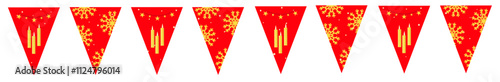 A garland of flags with snowflakes and candles. Chinese New Year.