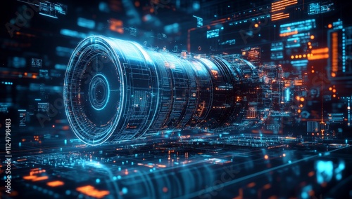 A futuristic space ship with a large camera on the front