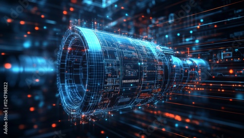 A futuristic space ship with a large camera on the front