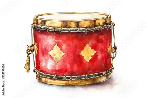 A Red And Gold Decorative Drum With Tassels photo