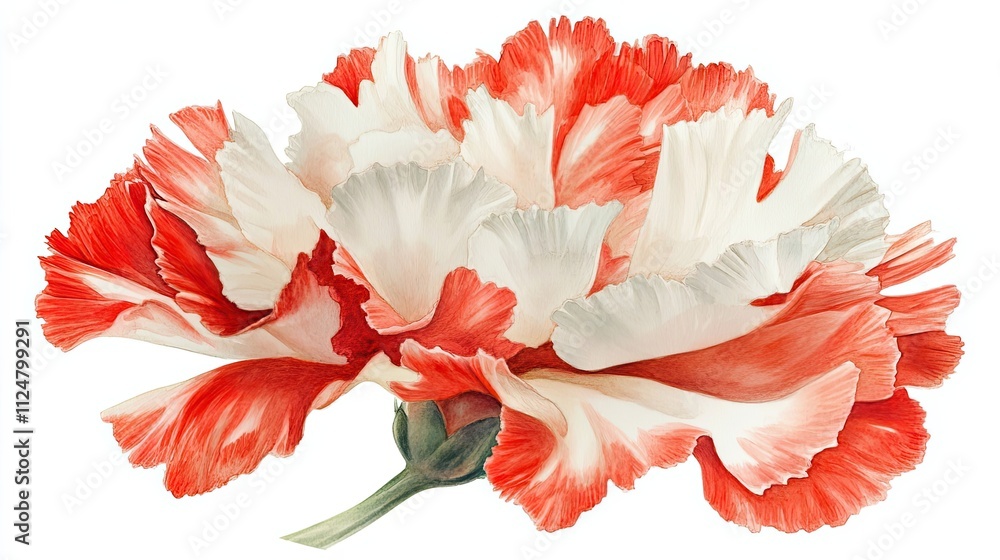 Red and White Dianthus Flower Detailed Illustration Red and White Dianthus Flower Detailed Illustration