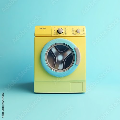 Vibrant Pastel Yellow and Blue Washing Machine: A Colorful Home Appliance Design photo