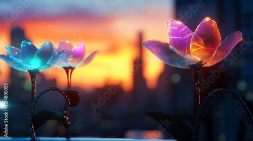 Futuristic Flowers at Sunset photo