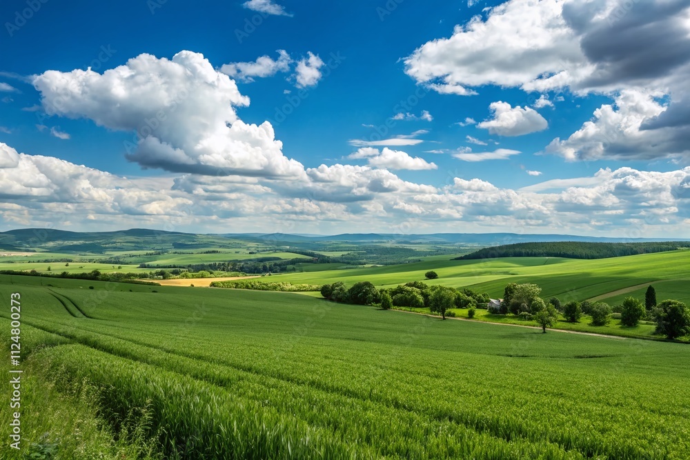 Breathtaking Panoramic Landscape of Vibrant Green Fields Under a Clear Blue Sky, Capturing Nature’s Beauty in a Serene and Expansive View for Outdoor Enthusiasts and Travel Lovers Breathtaking Panoramic Landscape of Vibrant Green Fields Under a Clear Blue Sky, Capturing Nature’s Beauty in a Serene and Expansive View for Outdoor Enthusiasts and Travel Lovers