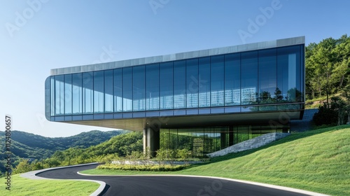 Wallpaper Mural Modern glass building on hillside with curved driveway. Torontodigital.ca