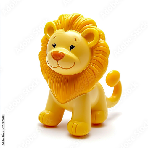 Lion shaped baby rattle isolated on white background. photo