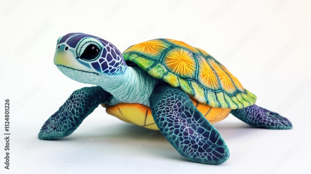 Fototapeta premium A charming 3D sea turtle with a colorful shell and a gentle smile, designed for a cute plush toy