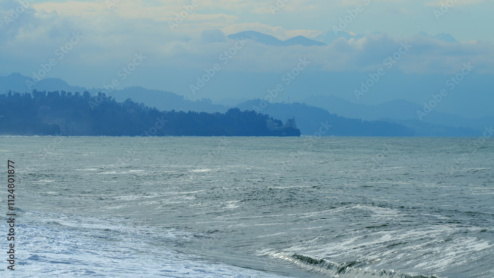 Fototapeta premium Waves And Tempest On The Surface Of The Ocean. Warm Summer Southern Seascape. Still.