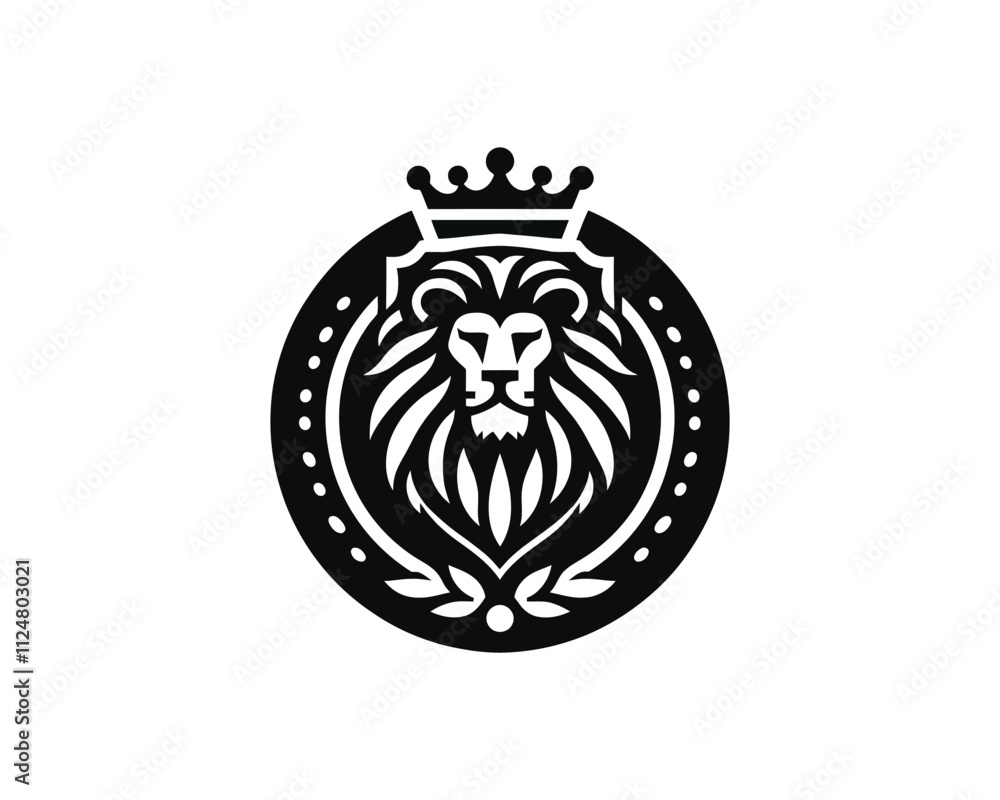 Fototapeta premium Lion King Silhouette logo design icon symbol vector illustration. Black color lion logo.
