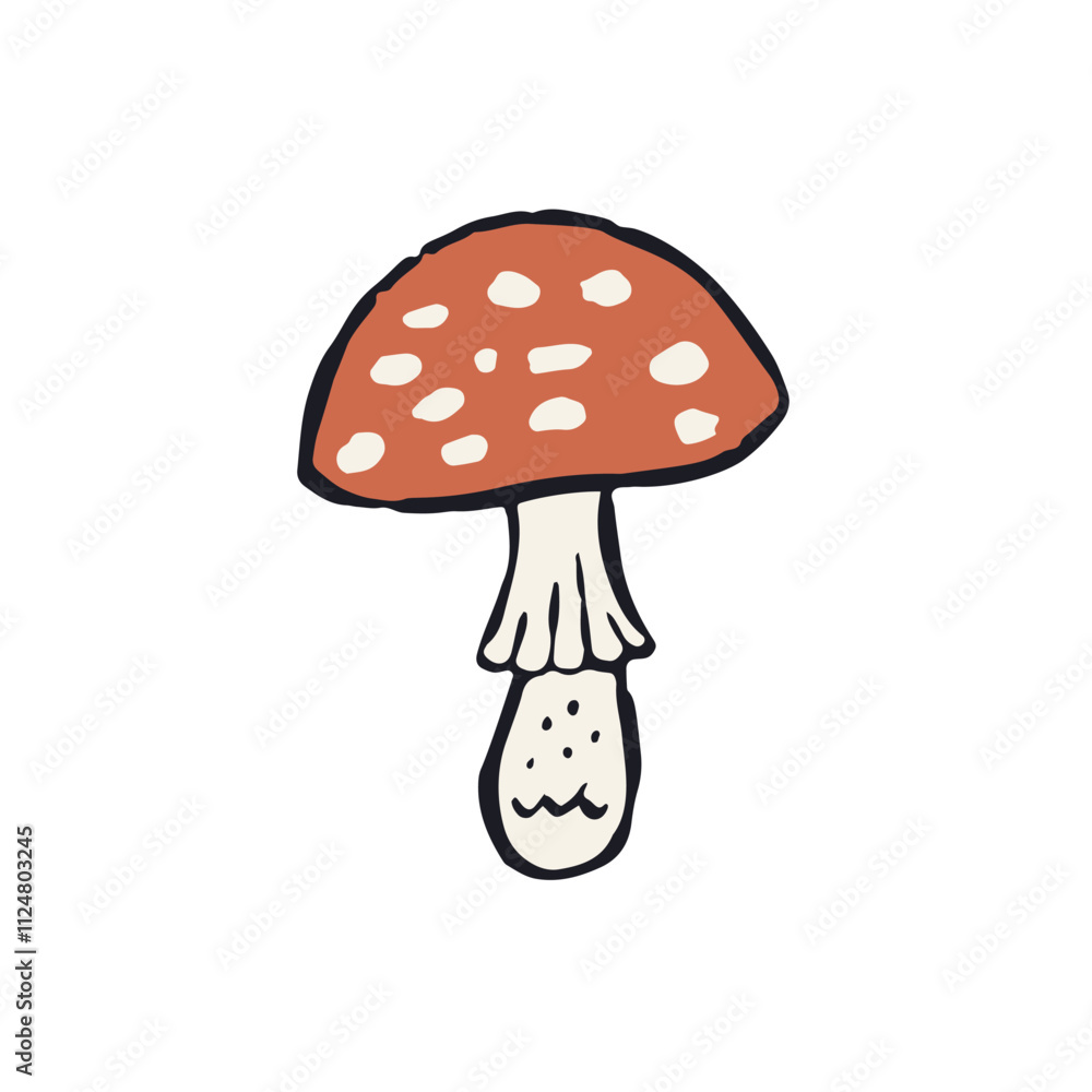 Hand drawn inky sketch style amanita mushroom. Poisonous fungy doodle Hand drawn inky sketch style amanita mushroom. Poisonous fungy doodle