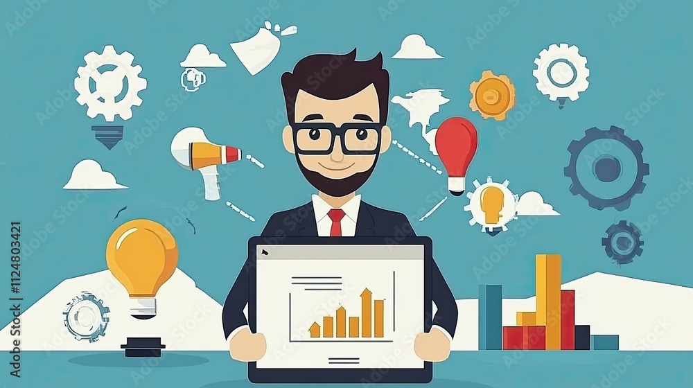 Businessman analyzing data on laptop. Concept of analytics, strategy, and success. Businessman analyzing data on laptop. Concept of analytics, strategy, and success.