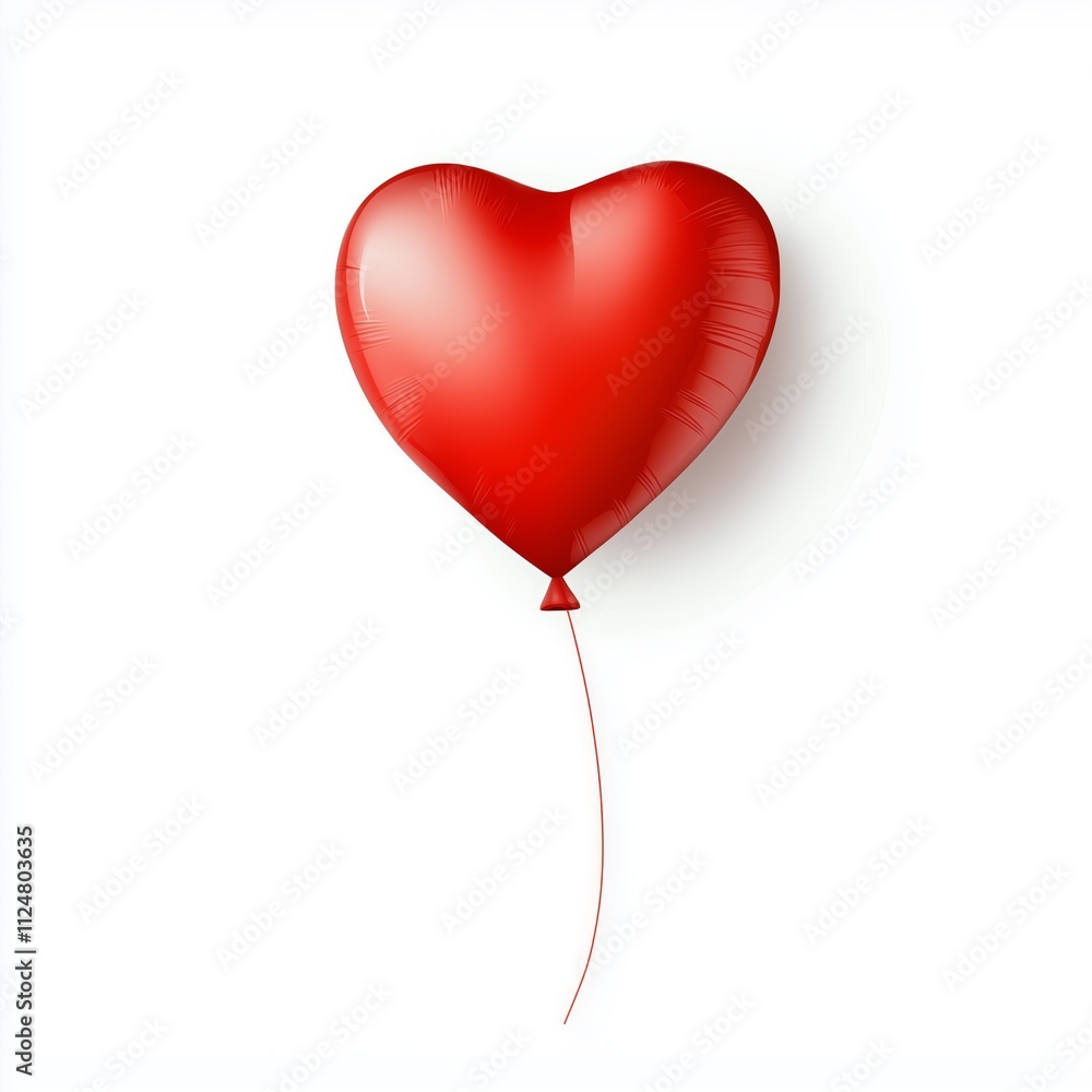 A heart-shaped balloon in red, floating gently on a white background A heart-shaped balloon in red, floating gently on a white background