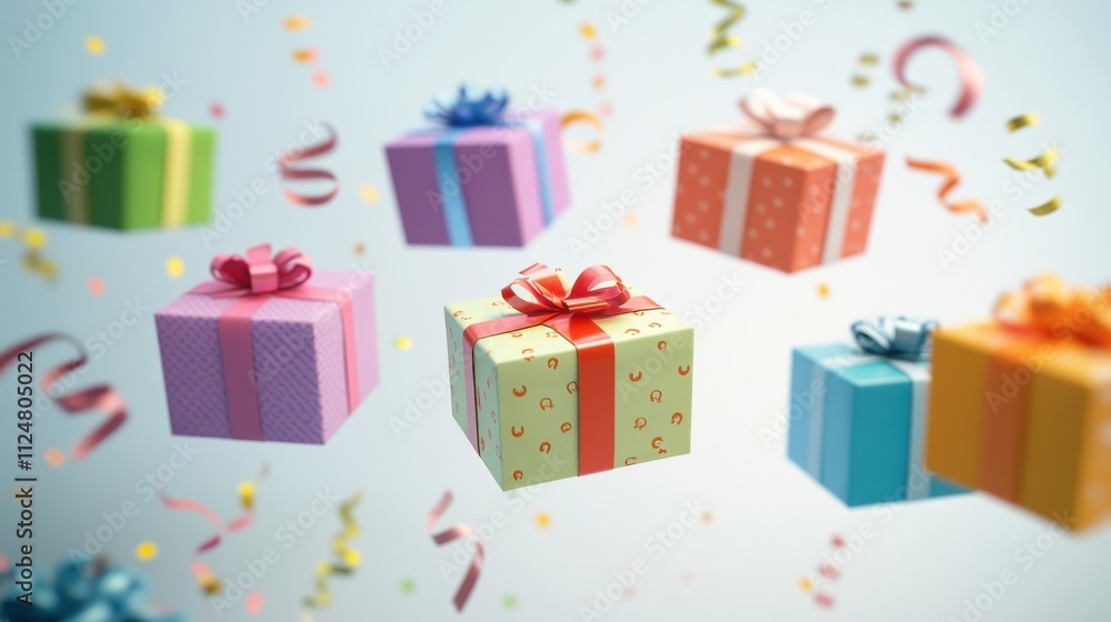 Colorful Gift Boxes Soaring in Celebration Colorful Gift Boxes Soaring in Celebration
