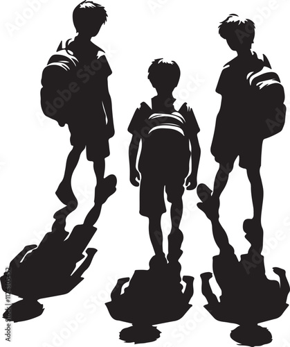 Silhouette vector illustration of people walking forward.
