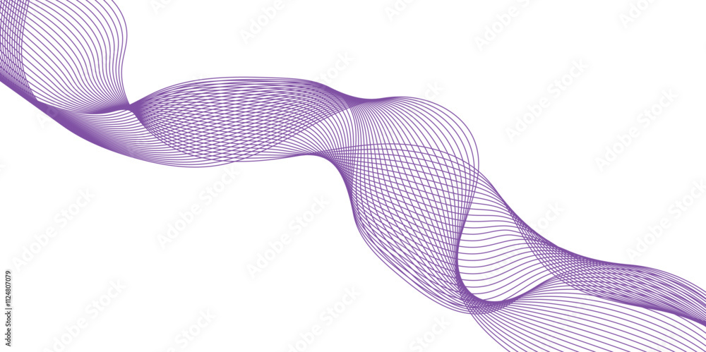 Fototapeta premium Abstract purple and white background with a glowing abstract wave. Background lines wave abstract stripe design. Vector illustration. 