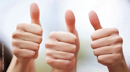 Three thumbs up.  Concept of approval, success, and positivity.