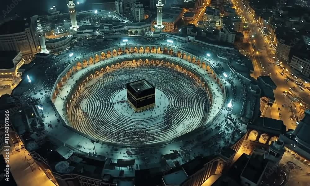 Aerial view of Masjid al-Haram and Kaaba, Makkah