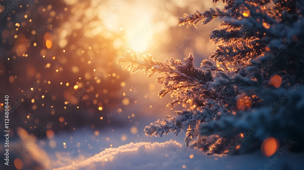 Winter Wonderland: A Sunset Embrace of Snow-Covered Branches Winter Wonderland: A Sunset Embrace of Snow-Covered Branches